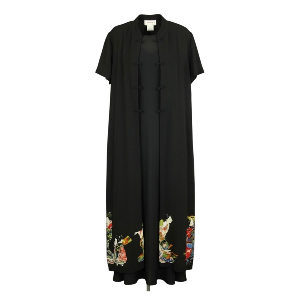 VTG Danny/Nicole SHEER BLACK DUSTER JACKET Shirt Dress GEISHA GRAPHICS Kimono 8